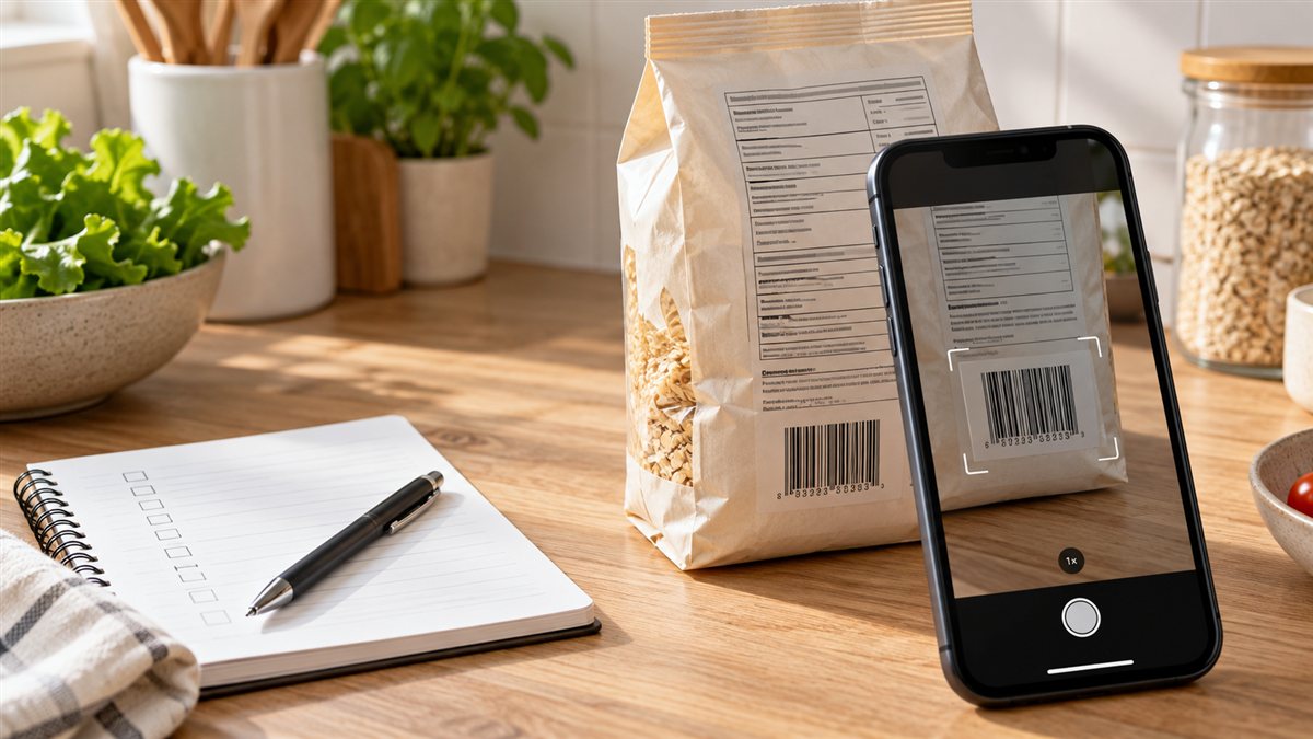 Gluten tarayıcı rehberi için paketli gıdanın barkodunu telefon kamerasıyla kontrol etmeyi gösteren temsili görsel.