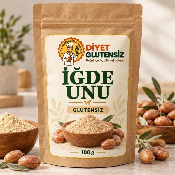 Glutensiz İğde Unu 100 G Diyet Glutensiz İğde Unu 100 g logolu temsili ambalaj ve sunum görseli