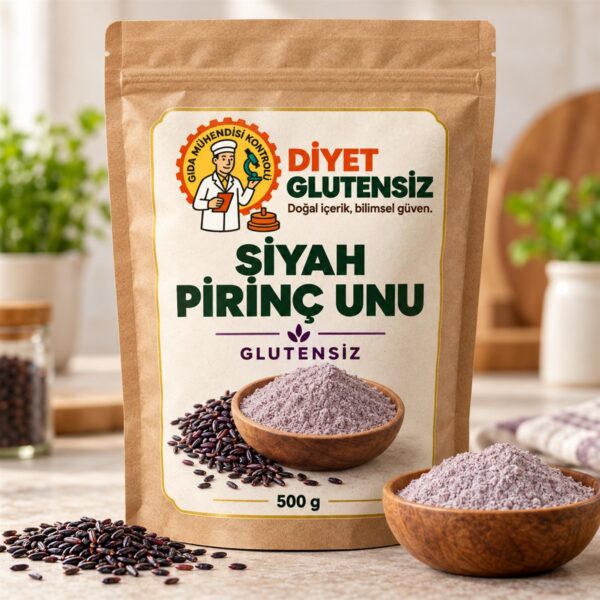 Glutensiz Siyah Pirinç Unu 500 G Diyet Glutensiz Siyah Pirinç Unu 500 g temsili ambalaj ve sunum görseli